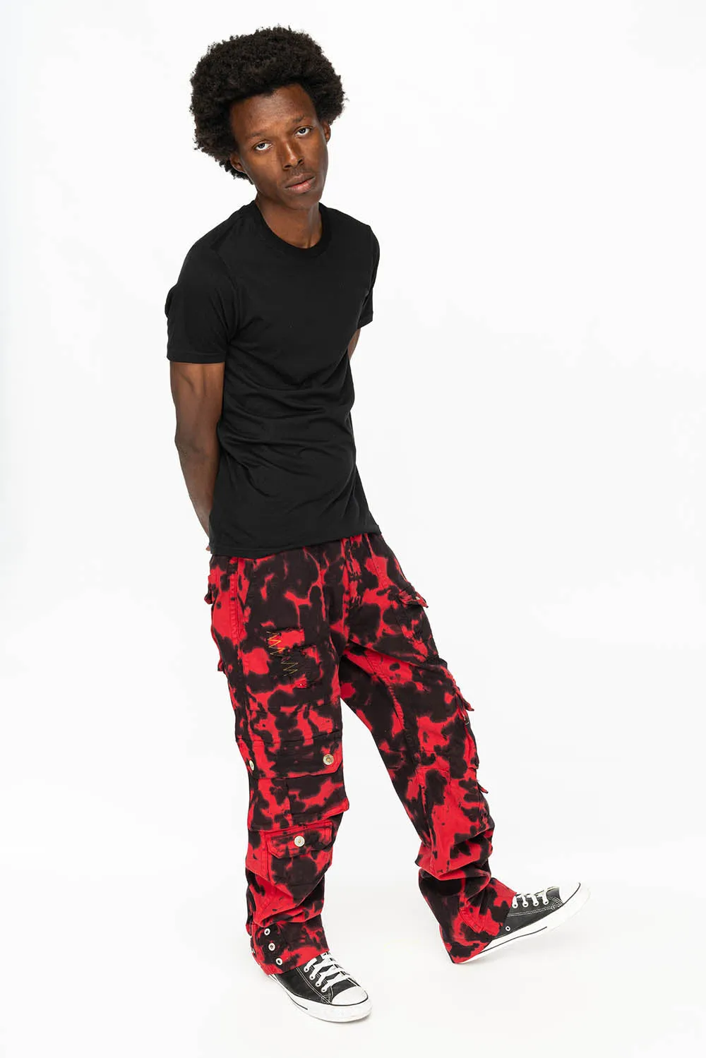 ORIGINAL ROBIN’S JEAN CALL OF DUTY CARGO PANTS IN BLACK/RED SPECIALTY WASH
