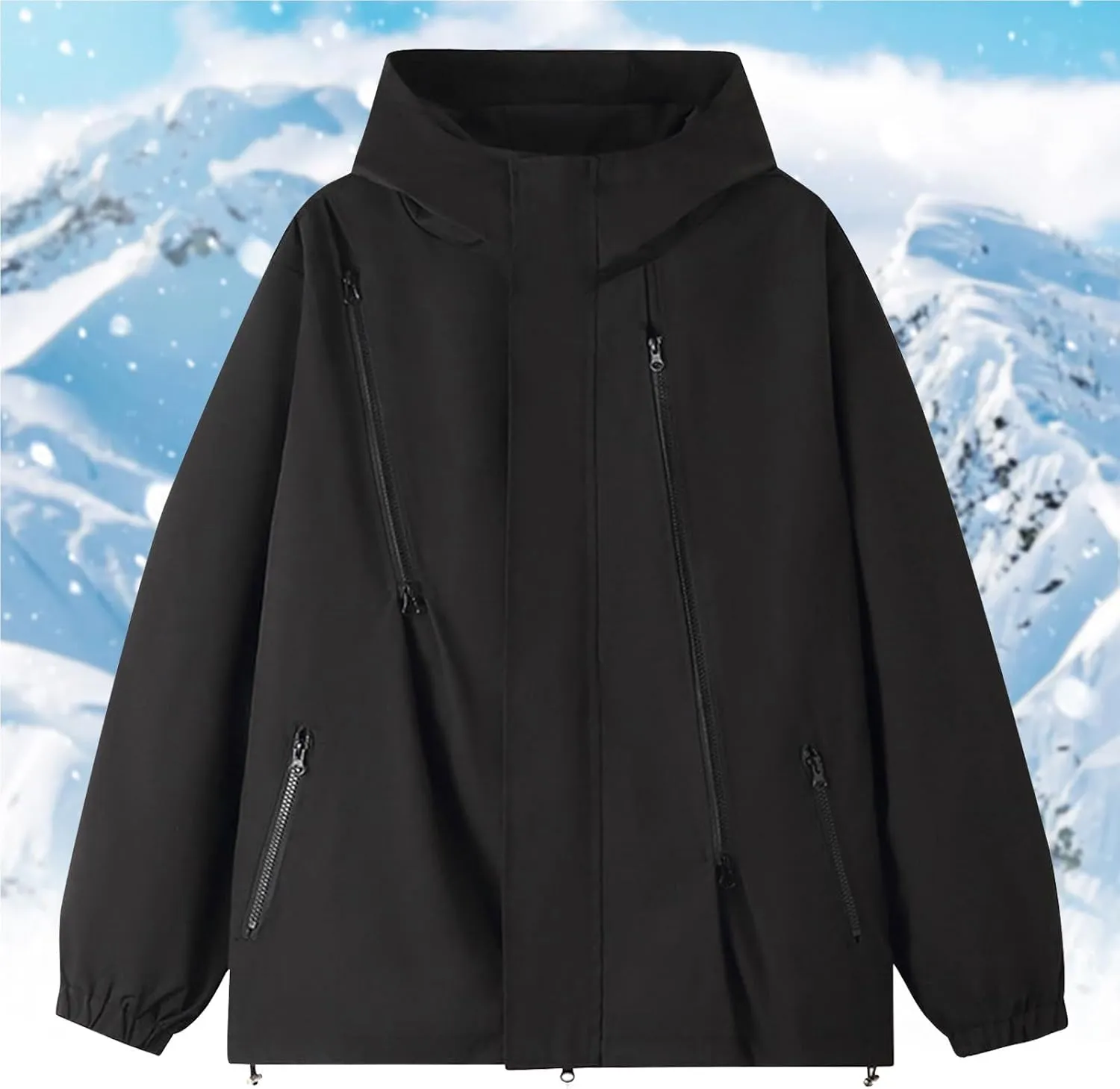 Oversized Waterproof Rain Jacket for Women Full Zip Up Lightweight Rain Coat Outdoor Windbreaker Hooded Coats