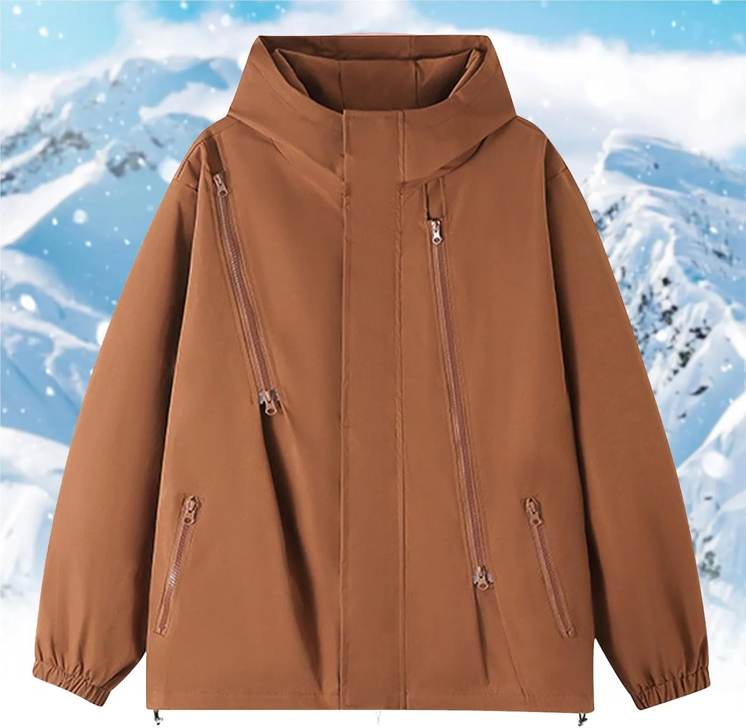 Oversized Waterproof Rain Jacket for Women Full Zip Up Lightweight Rain Coat Outdoor Windbreaker Hooded Coats