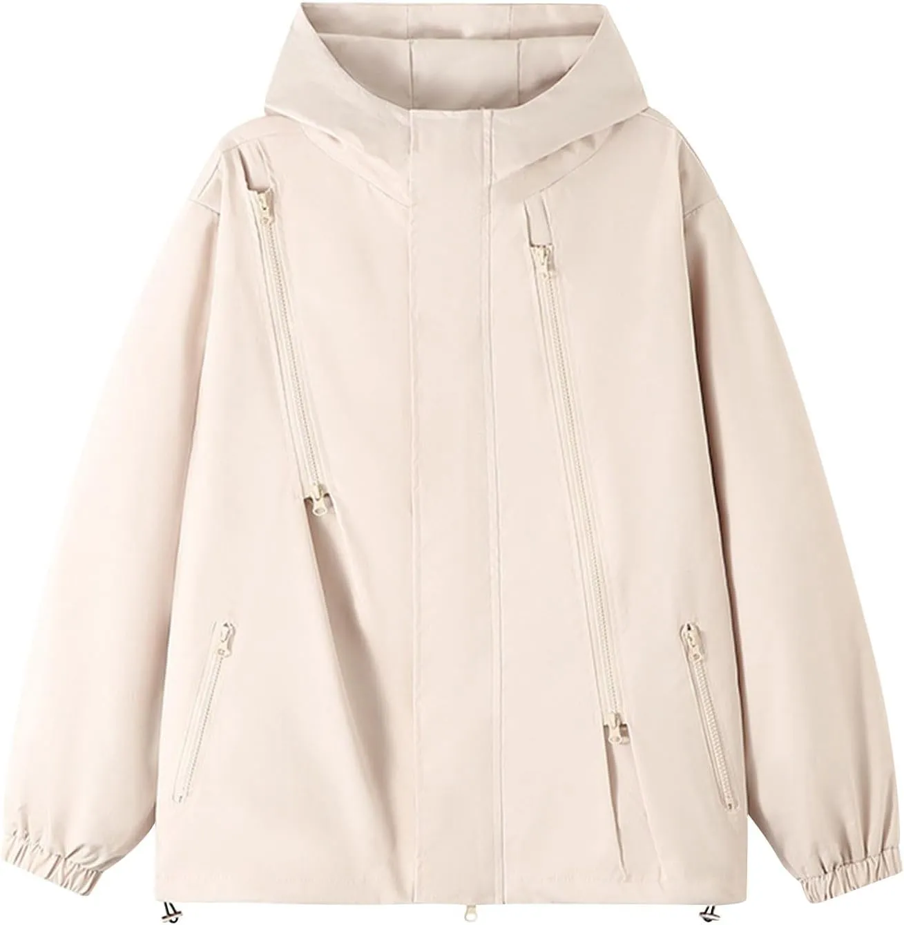 Oversized Waterproof Rain Jacket for Women Full Zip Up Lightweight Rain Coat Outdoor Windbreaker Hooded Coats