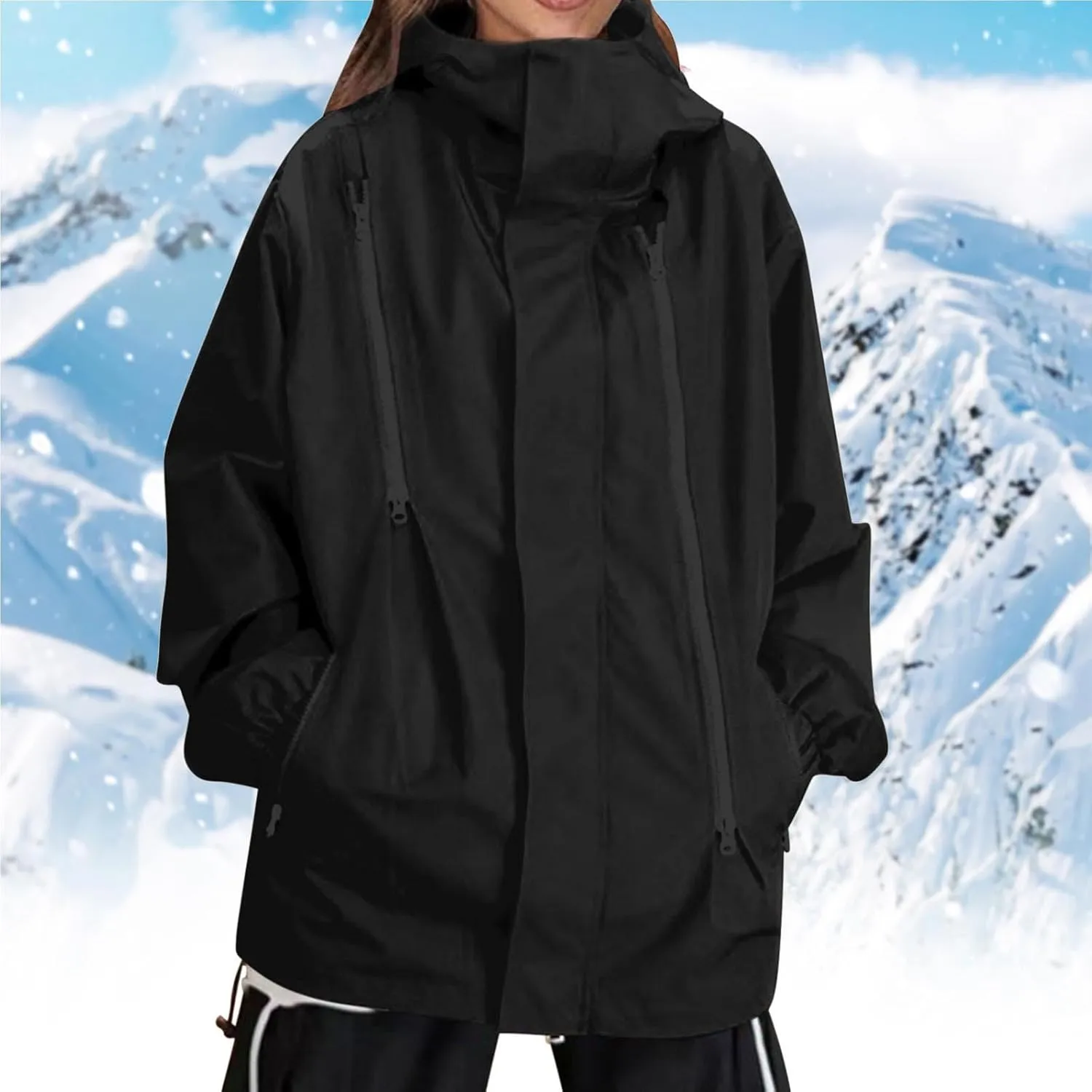 Oversized Waterproof Rain Jacket for Women Full Zip Up Lightweight Rain Coat Outdoor Windbreaker Hooded Coats