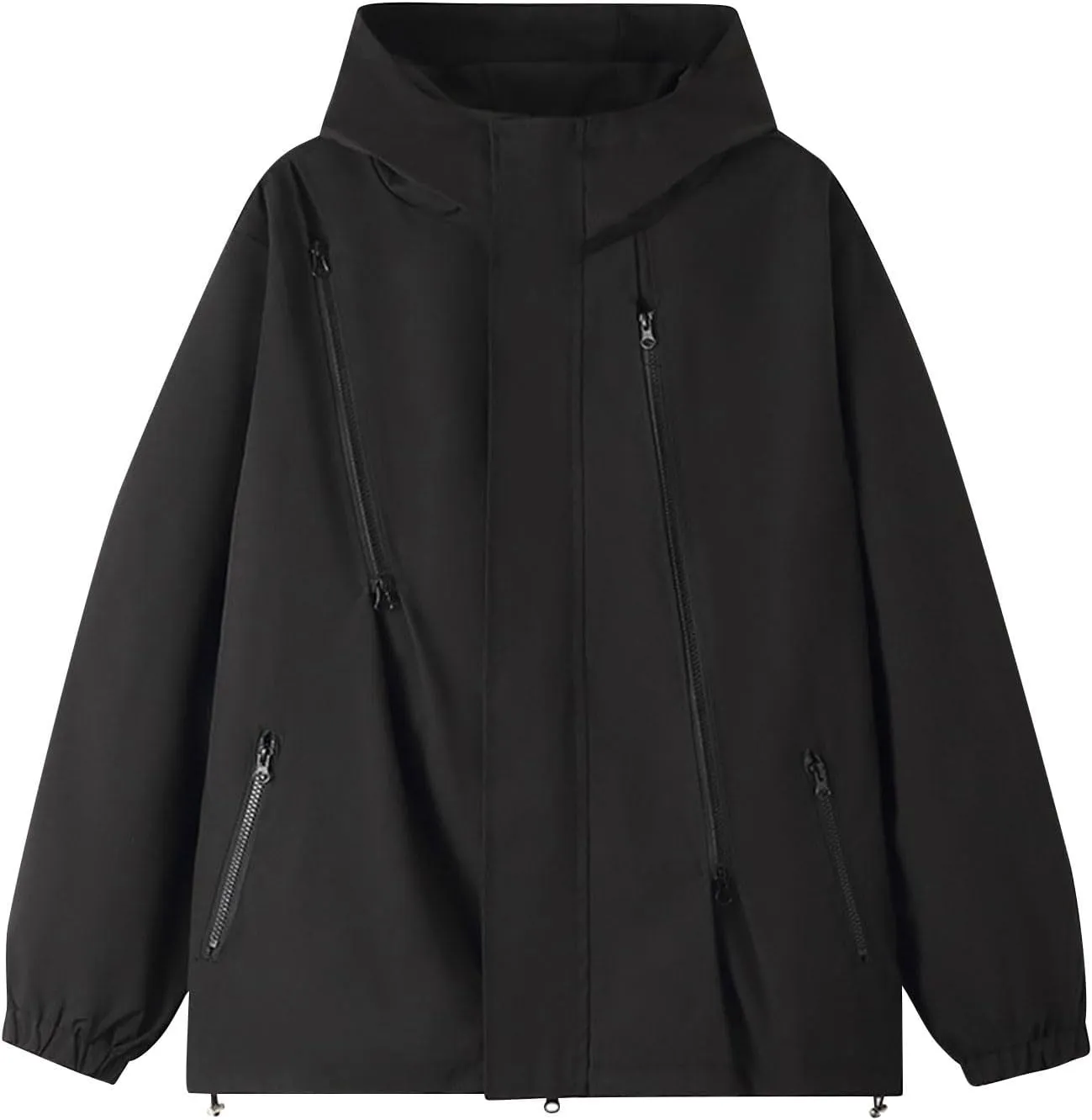 Oversized Waterproof Rain Jacket for Women Full Zip Up Lightweight Rain Coat Outdoor Windbreaker Hooded Coats
