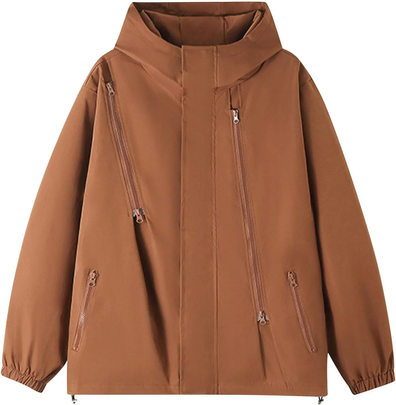 Oversized Waterproof Rain Jacket for Women Full Zip Up Lightweight Rain Coat Outdoor Windbreaker Hooded Coats