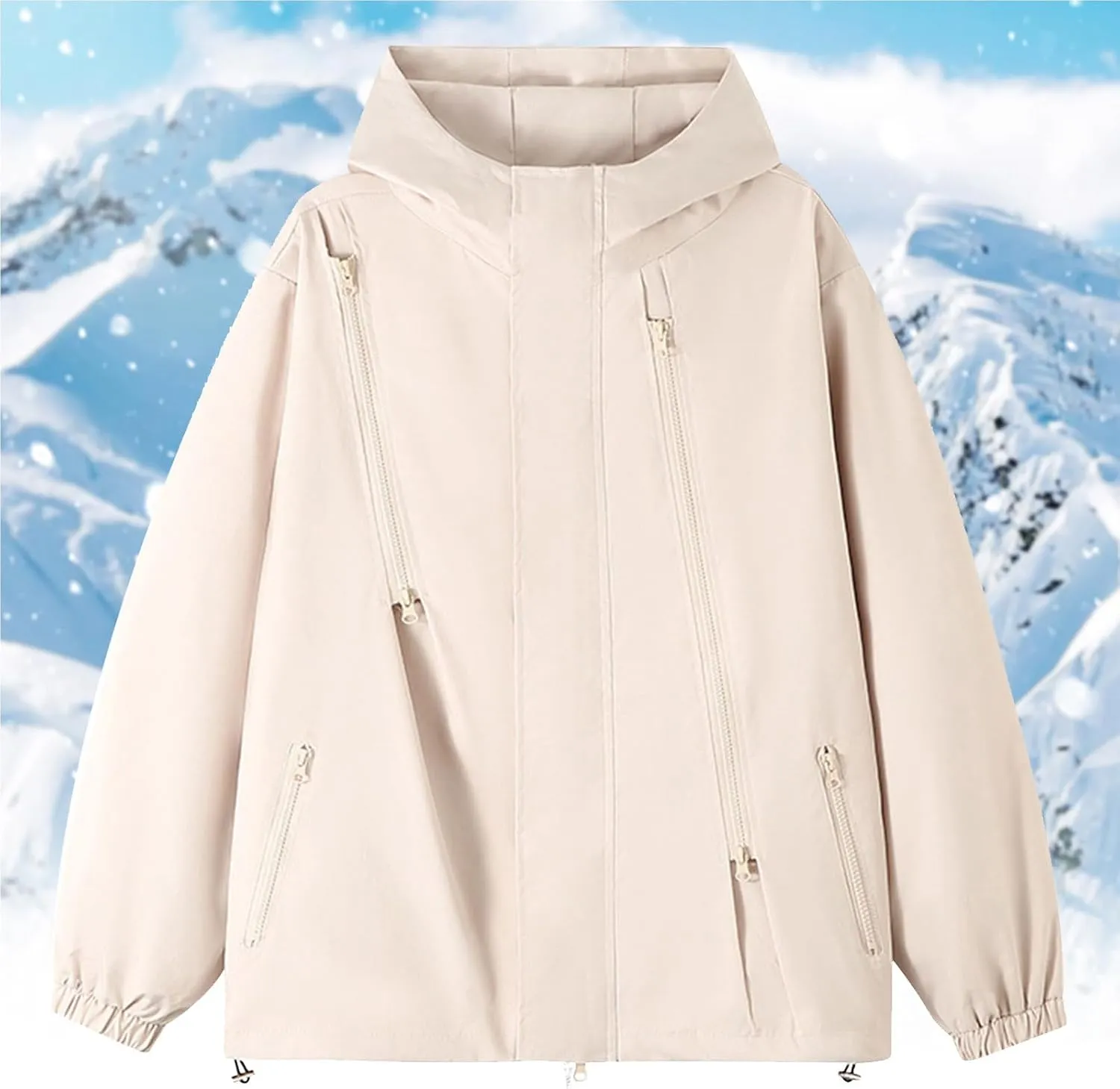 Oversized Waterproof Rain Jacket for Women Full Zip Up Lightweight Rain Coat Outdoor Windbreaker Hooded Coats