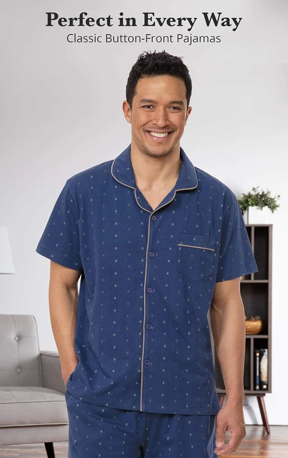 PajamaGram Mens Short Pajamas Set - Mens Pajamas Set Cotton, 100% Cotton