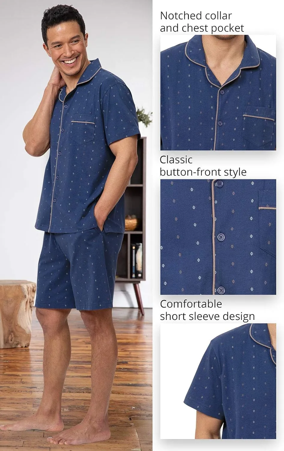 PajamaGram Mens Short Pajamas Set - Mens Pajamas Set Cotton, 100% Cotton