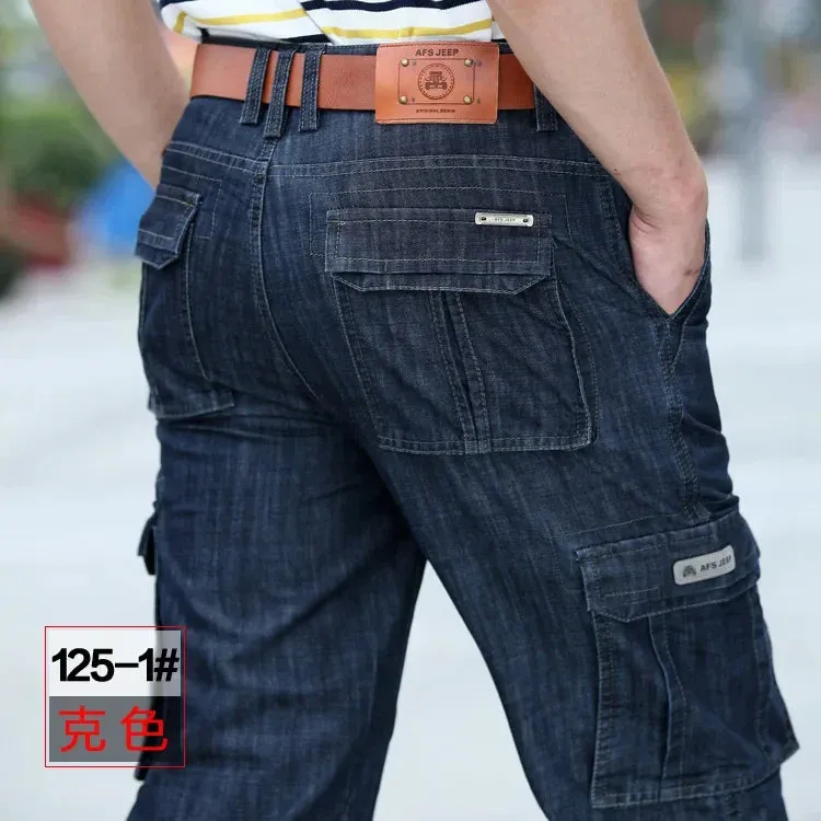 Pants: Cargo Jeans. Big Sizes. Casual  Multi-pocketed. High Quality.