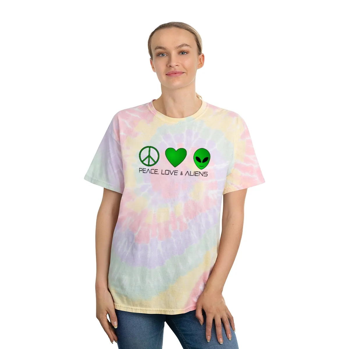 Peace Love and Aliens Tie-Dye Tee, Spiral