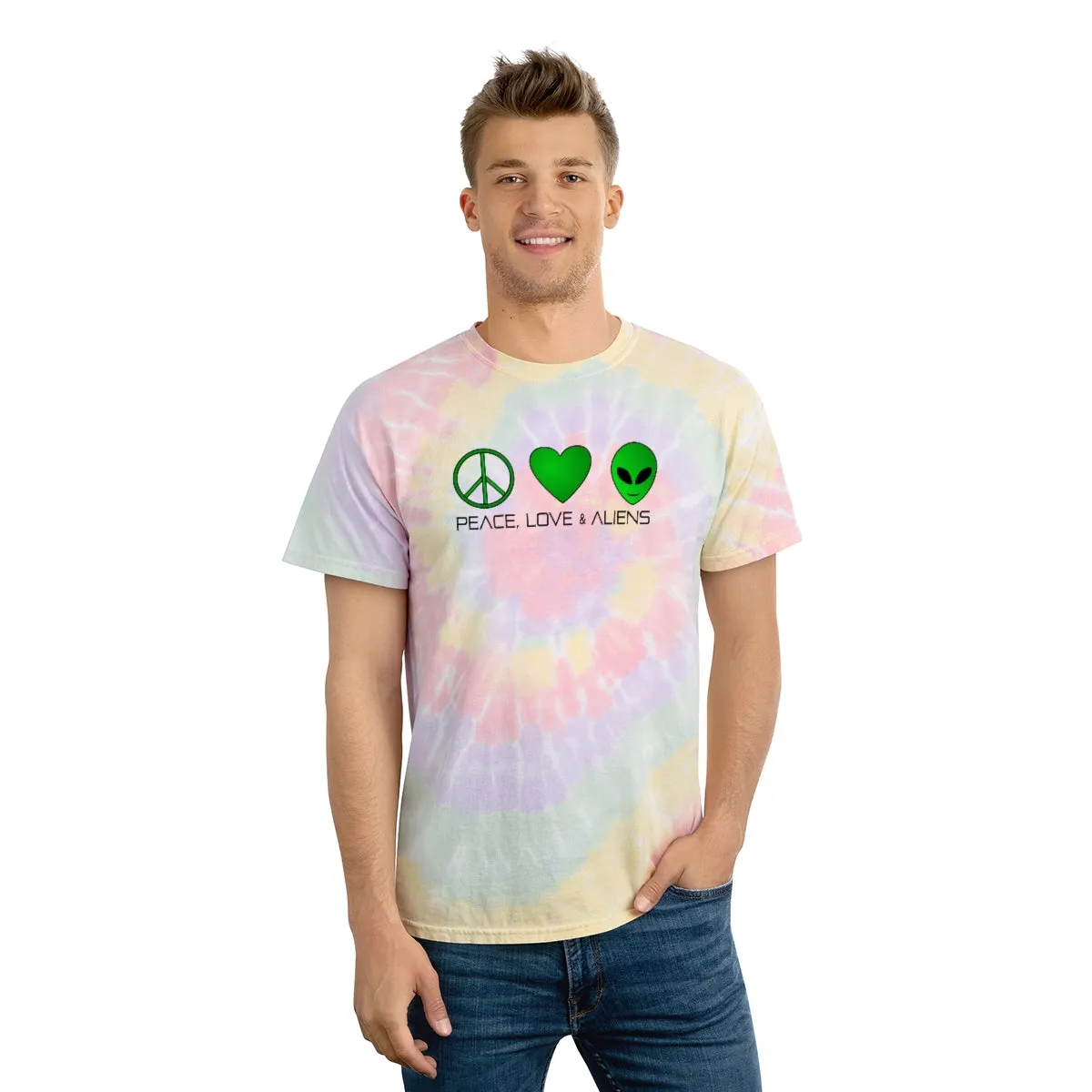 Peace Love and Aliens Tie-Dye Tee, Spiral