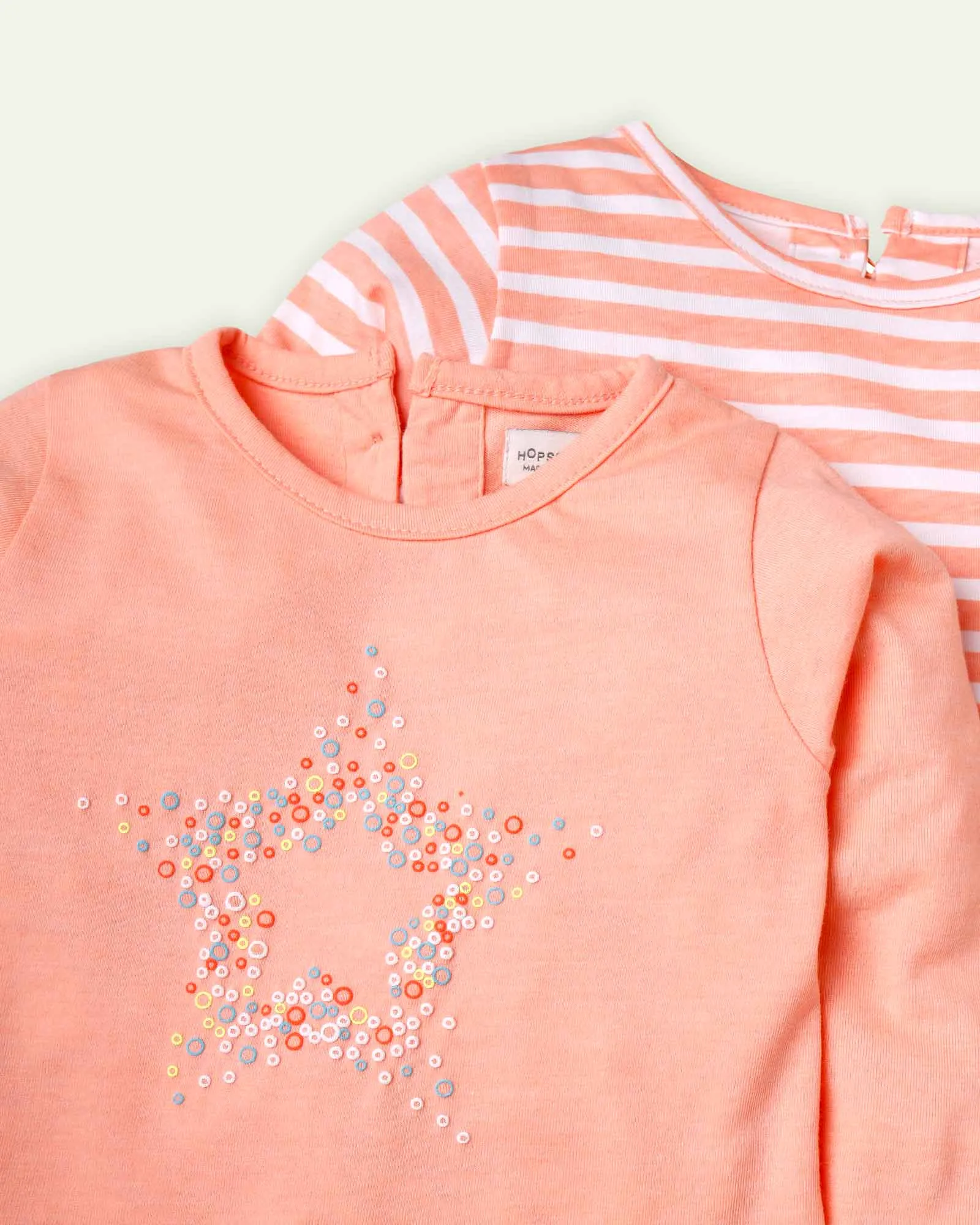 Peach Stripes and Solid T-Shirt Set