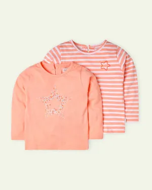 Peach Stripes and Solid T-Shirt Set