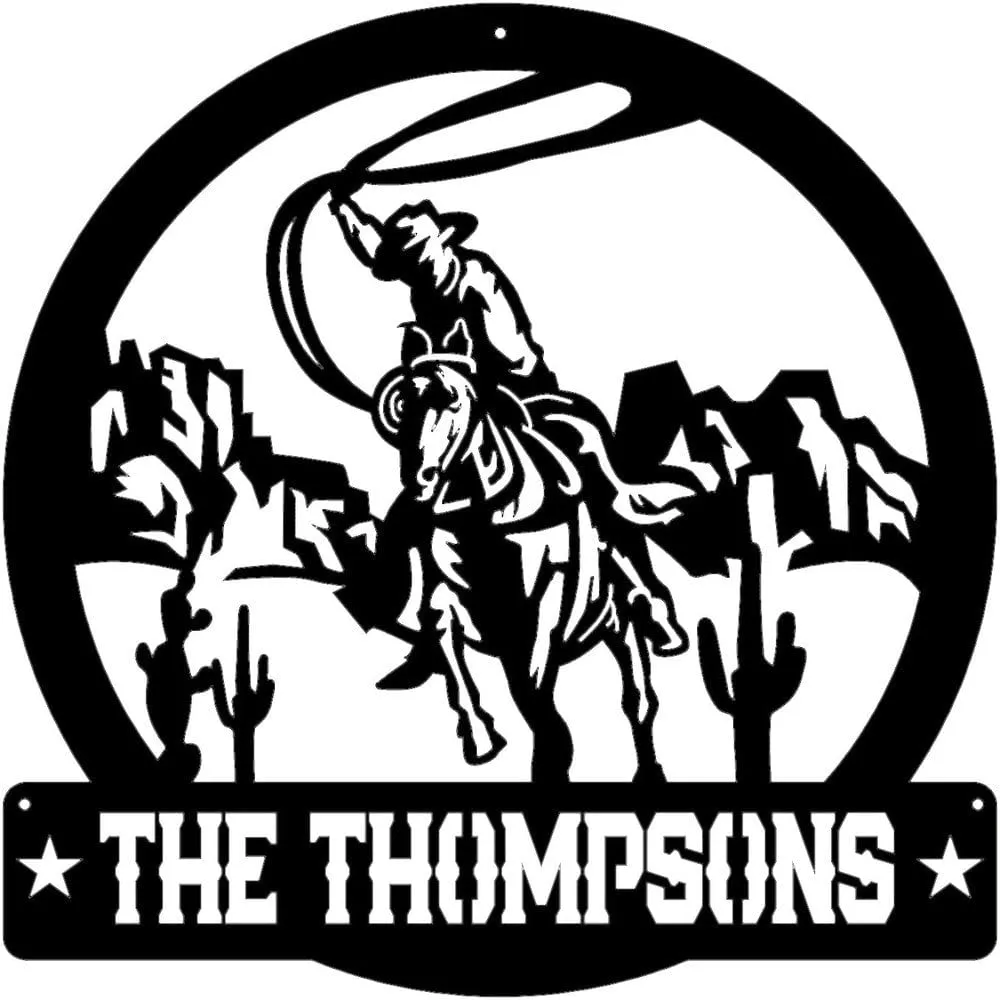 Personalized Western Cowboy Riding a Horse Sign (A91)