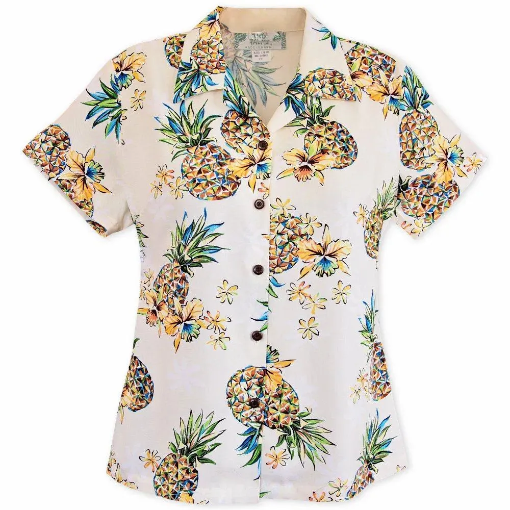 pineapple cream hawaiian lady blouse