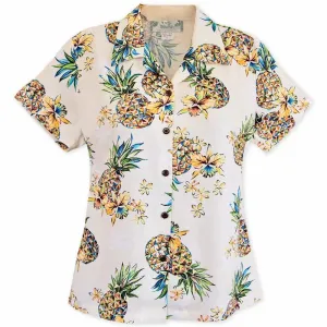 pineapple cream hawaiian lady blouse