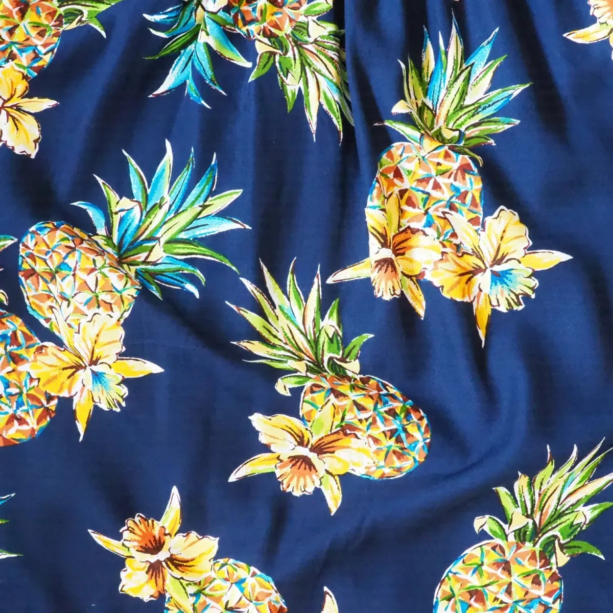 pineapple navy blue hawaiian lady blouse