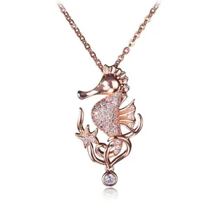Pink Gold Plated Sterling Silver Pave CZ Seahorse Pendant(Chain Sold Separately)