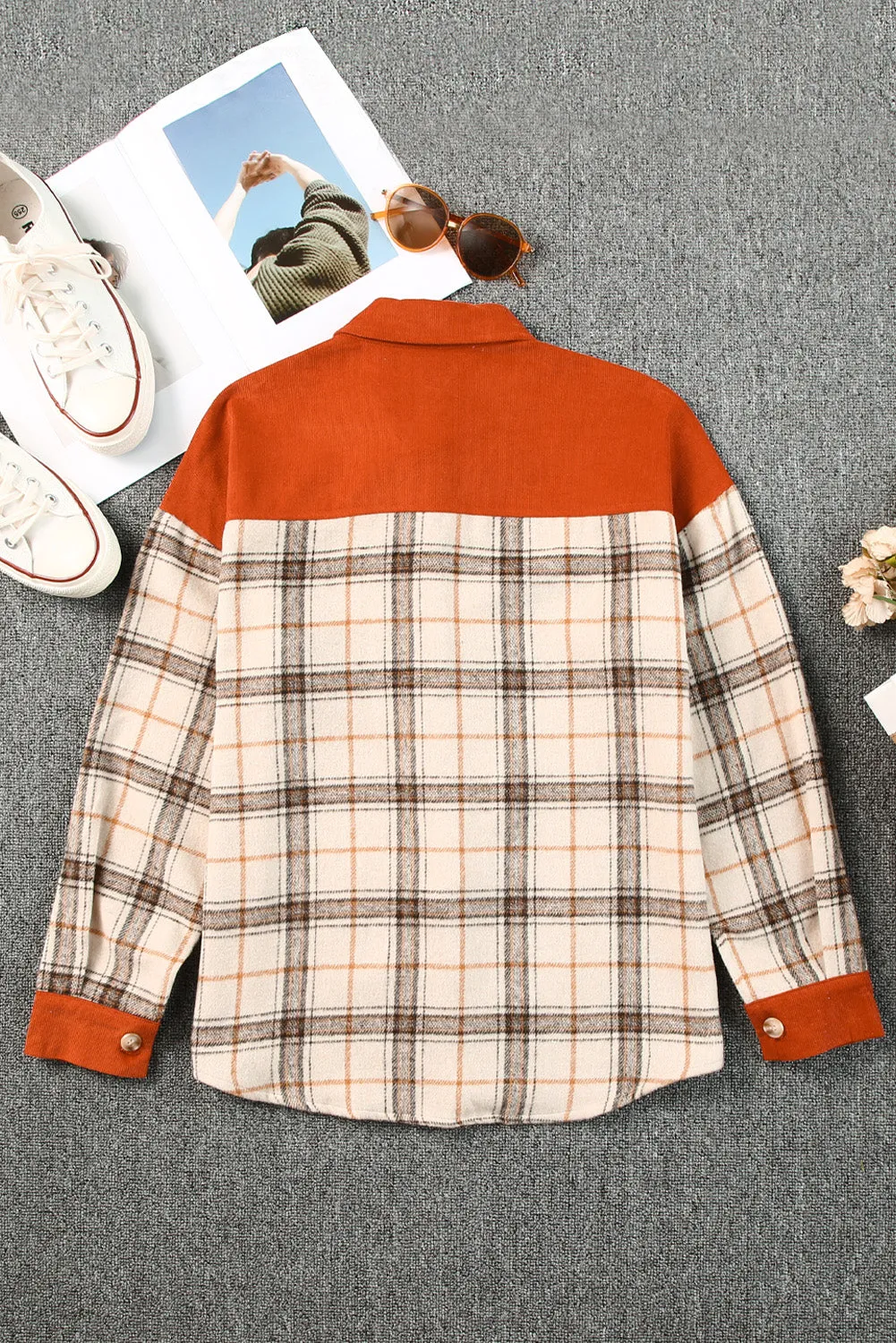 Plaid Contrast Corduroy Jacket