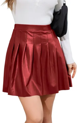 Pleated Leather Skirt PU High Waisted Leather Skirt Faux Leather Skirts - Classic and Versatile