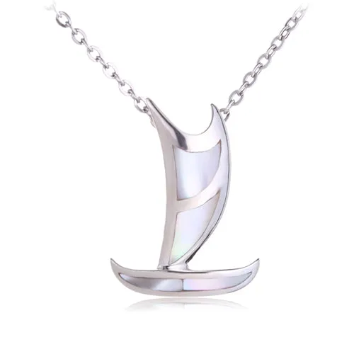 Polynesian Voyaging Canoe Sterling Silver Pendant with Mother-of-pearl Inlay Small(Chain Sold Separately)