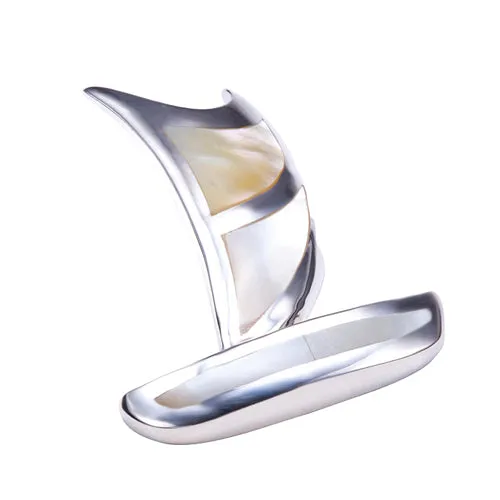 Polynesian Voyaging Canoe Sterling Silver Pendant with Mother-of-pearl Inlay Small(Chain Sold Separately)