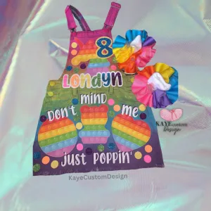 Pop it Birthday Girl Overalls Custom Denim Poppin Birthday Outfit Rainbow