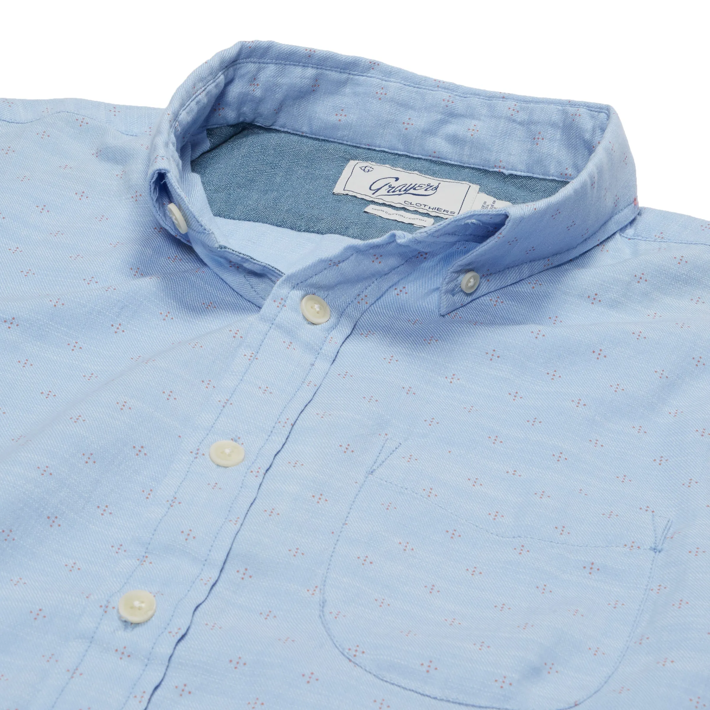 Prescott Printed Summer Slub Twill Short Sleeve Shirt - Blue Twill (Final Sale)