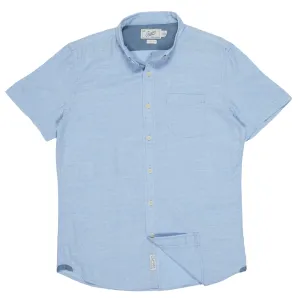 Prescott Printed Summer Slub Twill Short Sleeve Shirt - Blue Twill (Final Sale)
