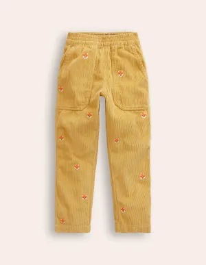 Pull-On Cord Trousers-Honeycomb Yellow Foxes