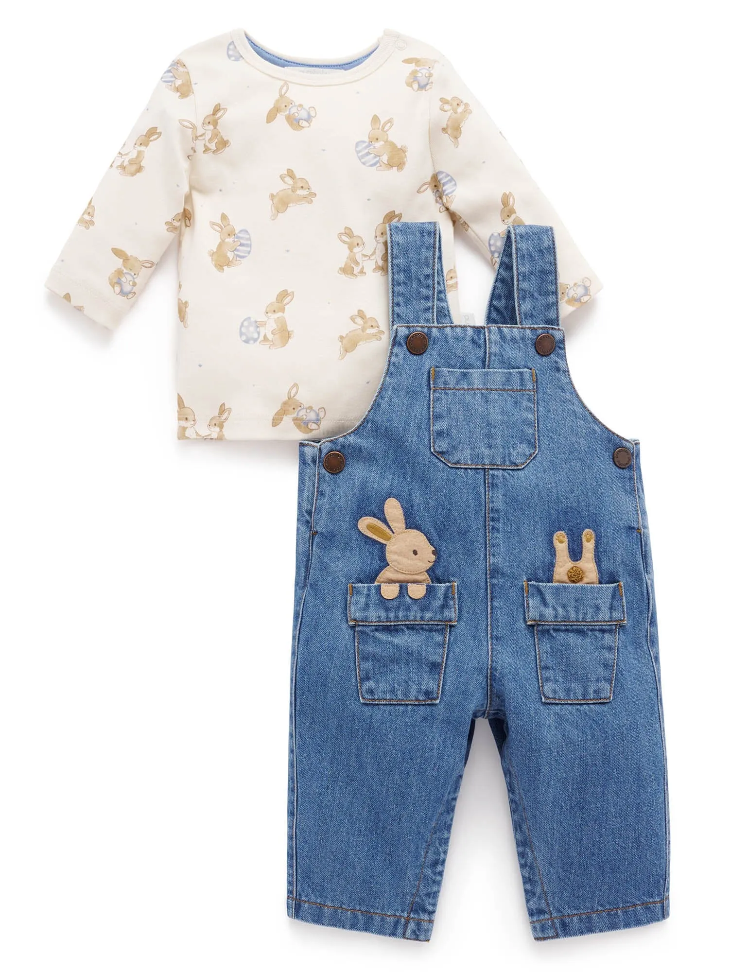 Purebaby - Bunny Denim Overall Set