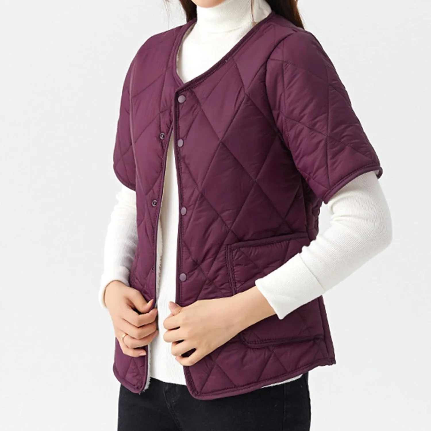 Quilted Jackets for Women Lightweight Short Sleeve Petite Puffer Down Jacket Parkas Button Fleece Sherpa Winter Coat
