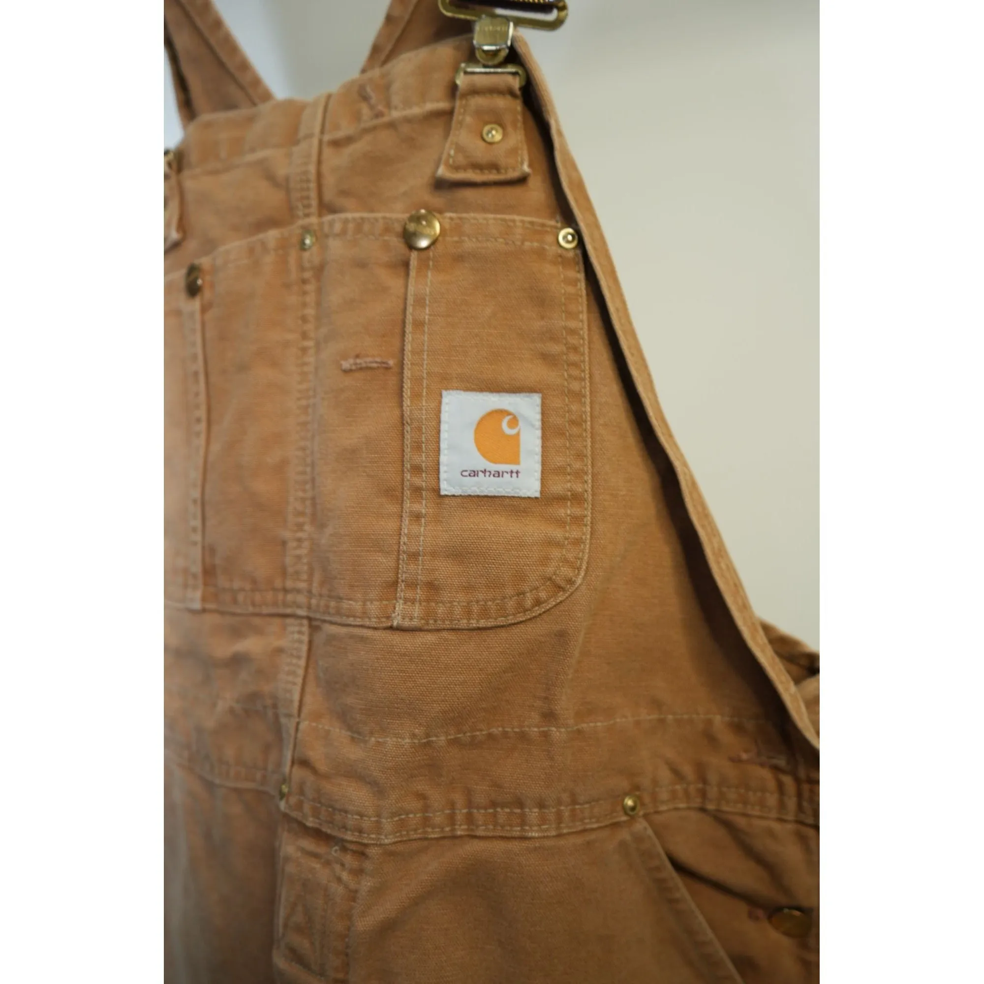 "Retail" Carhartt Unlined Canvas Double-Knee Workwear Bib Overalls Brown W39 Men's