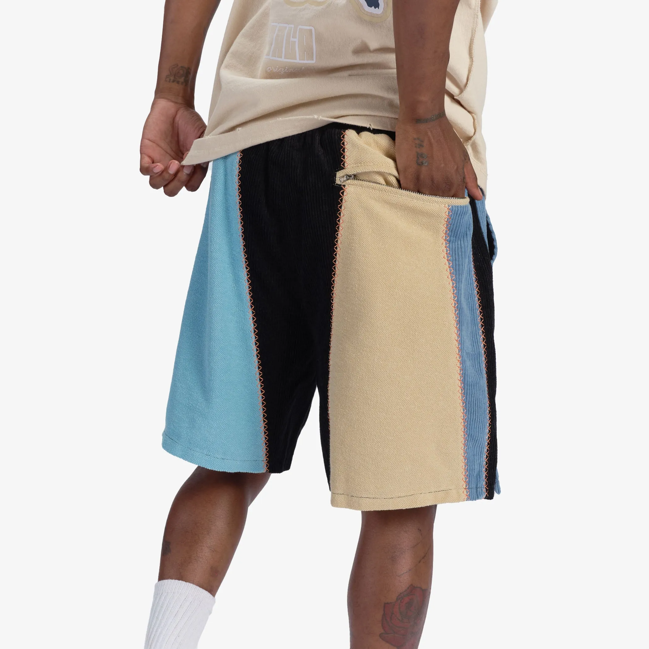 "Slicer" Panel Shorts (baby blue/sand)