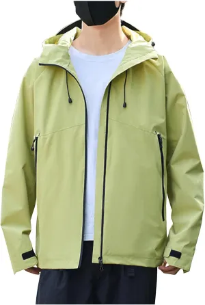 Rain Jacket Men Waterproof Lightweight Outdoor Hiking Expedition Raincoat Simple Style Soild Color Hooded Windbreaker