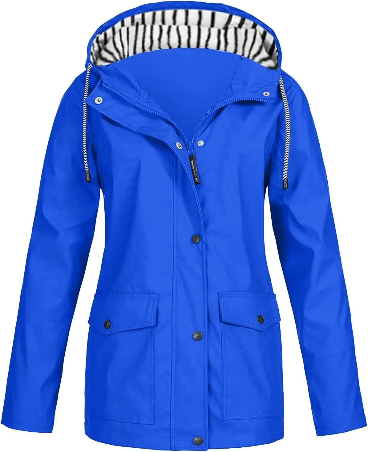 Rain Jacket Women Waterproof Active Outdoor Rain Coat Lightweight Zip Up Plus Size Wind Breaker Jacket with Hood