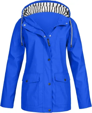 Rain Jacket Women Waterproof Active Outdoor Rain Coat Lightweight Zip Up Plus Size Wind Breaker Jacket with Hood