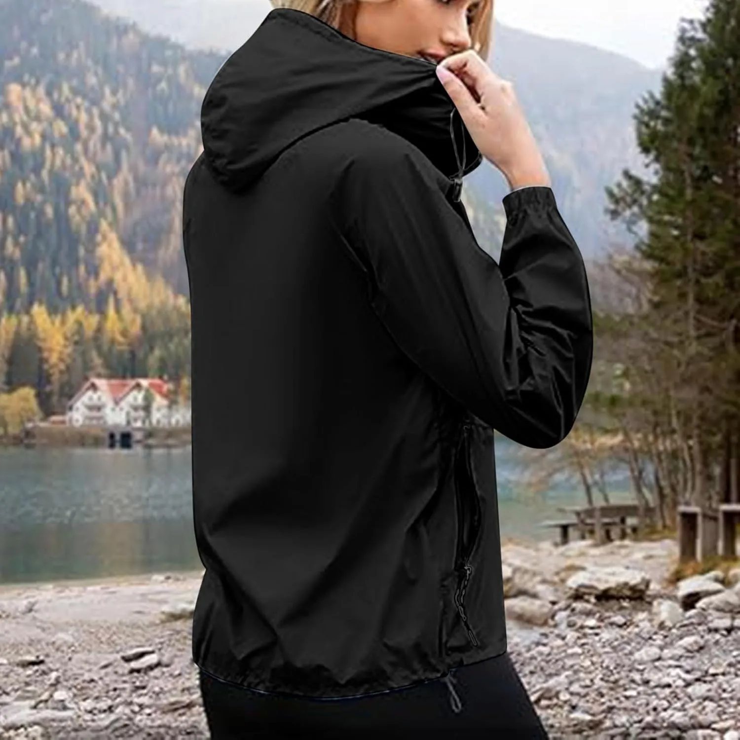 Rain Jacket Women Waterproof Lightweight Jacket with Hood Packable Rain Jacket Plus Size Rain Jackets with Pocket
