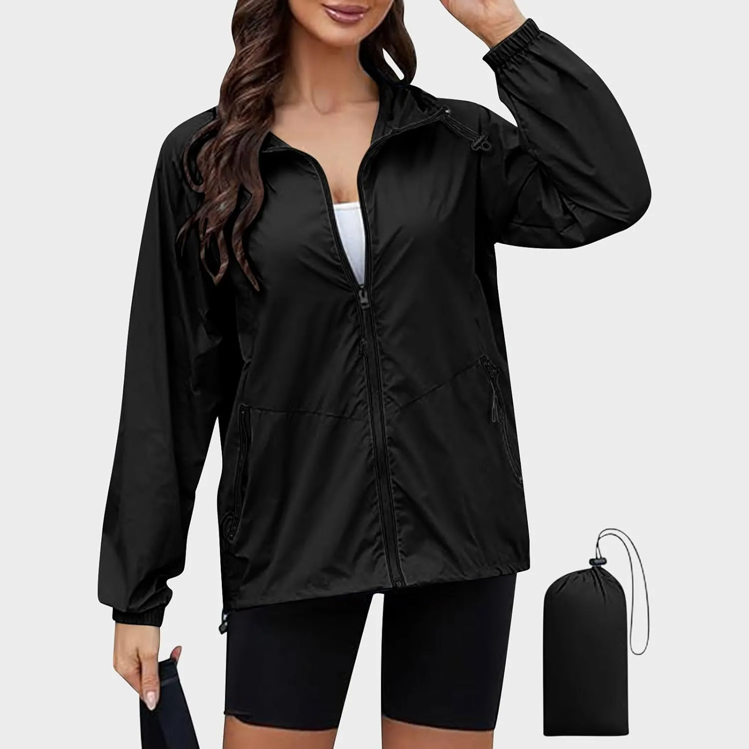 Rain Jacket Women Waterproof Lightweight Jacket with Hood Packable Rain Jacket Plus Size Rain Jackets with Pocket