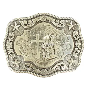 Rectangle Praying Cowboy Rope Edge Buckle by M&F 3798659