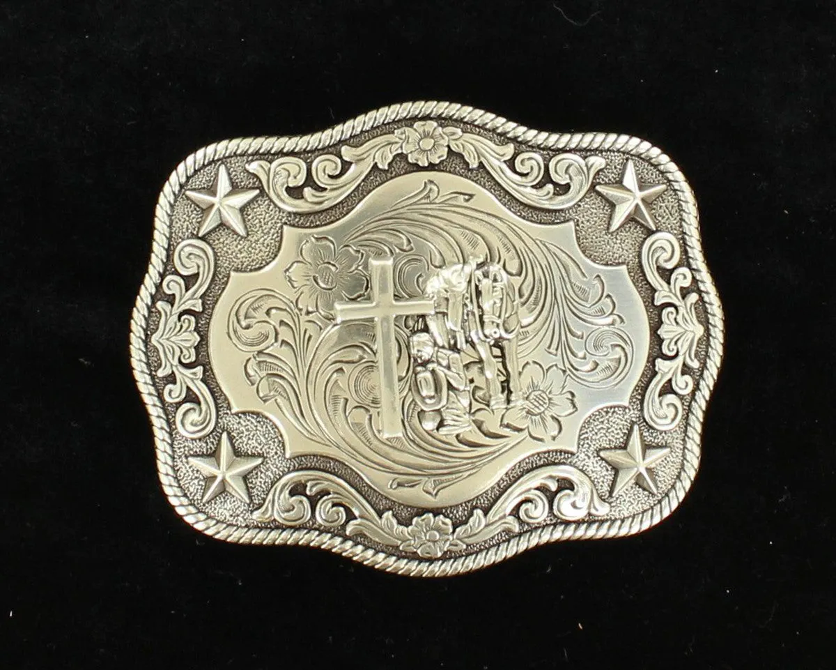 Rectangle Praying Cowboy Rope Edge Buckle by M&F 3798659