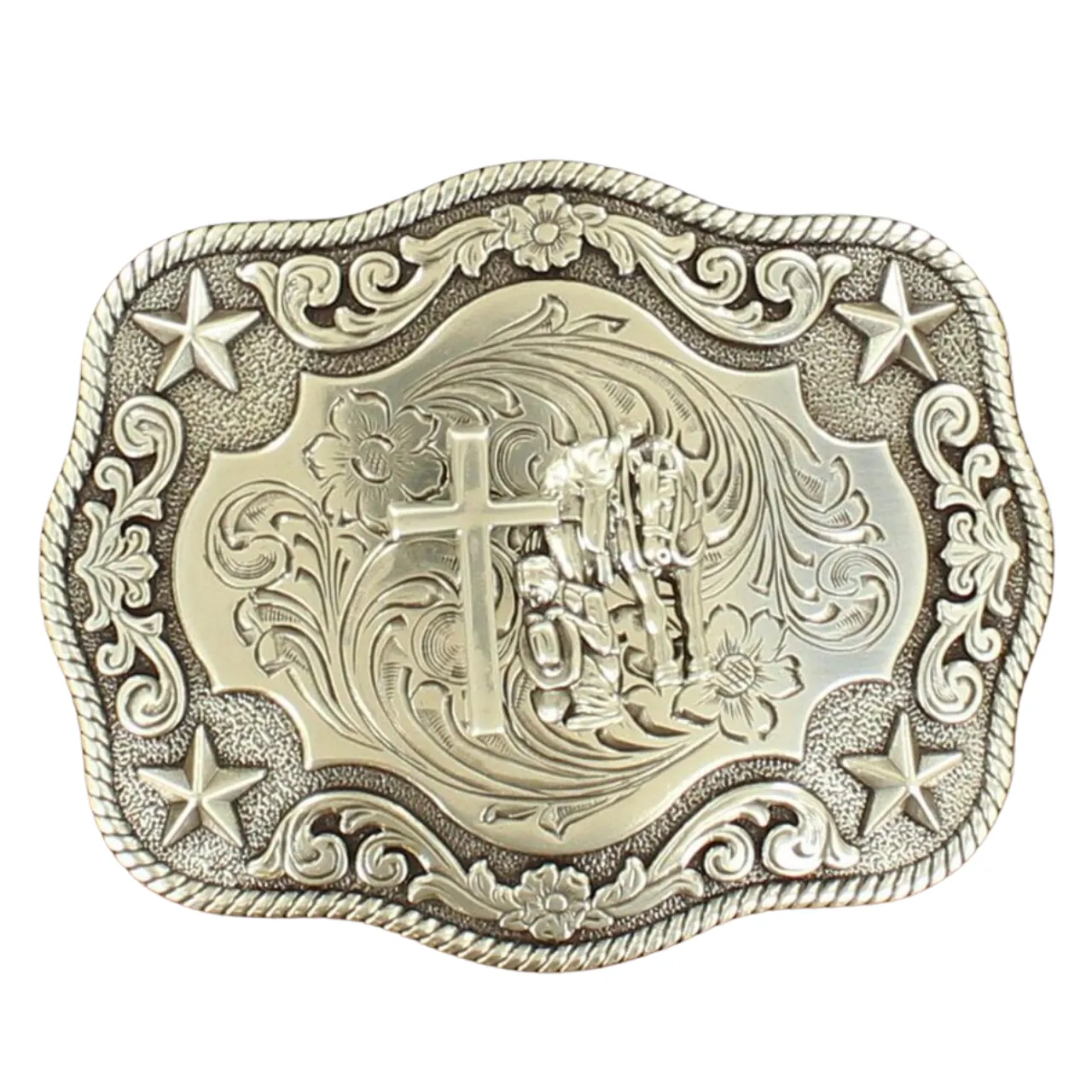 Rectangle Praying Cowboy Rope Edge Buckle by M&F 3798659