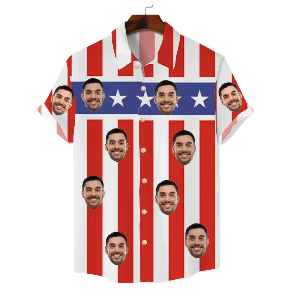 Red and White Stripes Star Print Women's Short-Sleeved Shirt Summer Tops American Independence Day Outfit