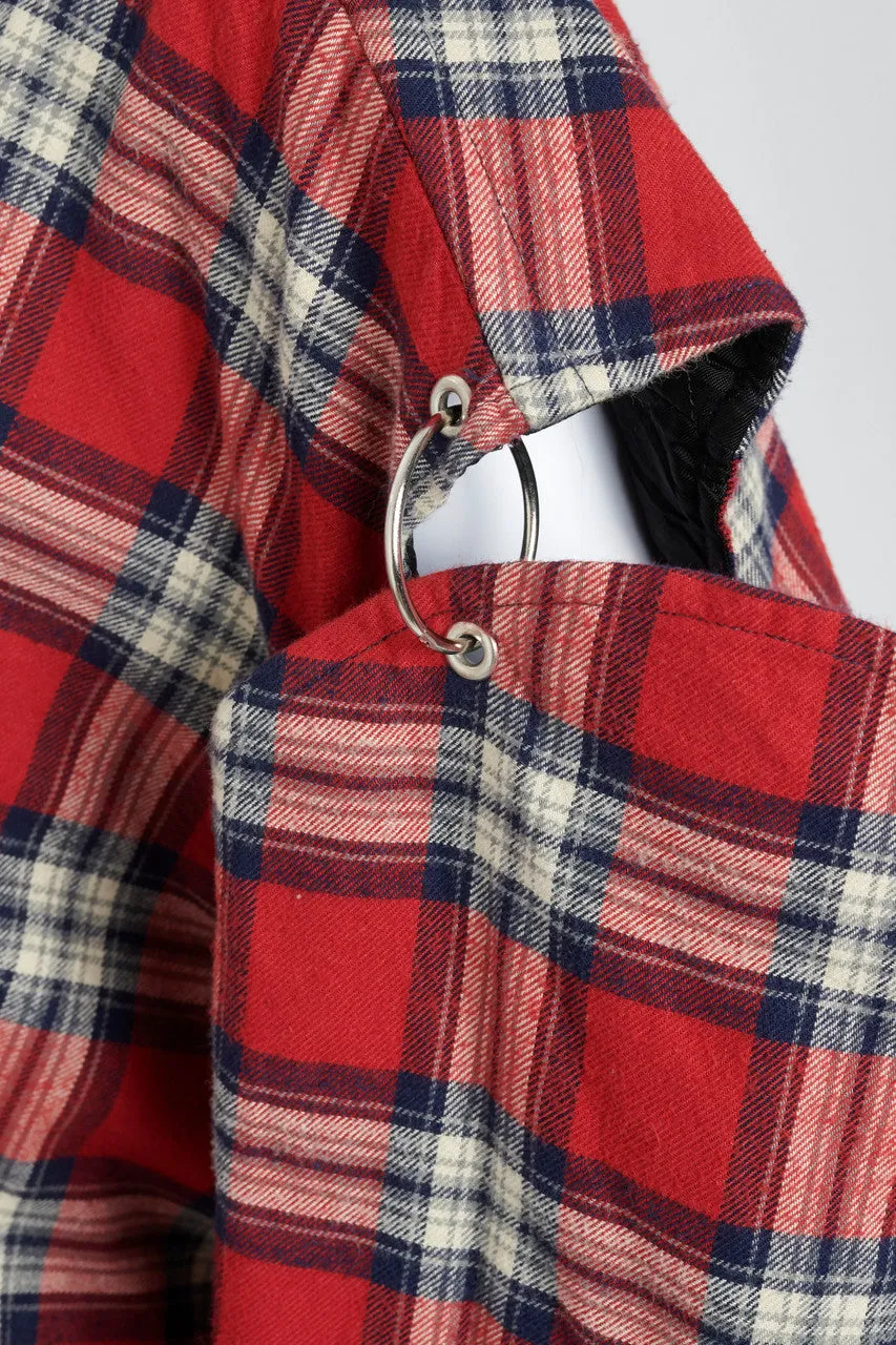 Red Check Split Arm Flannel Shirt With Quilted Lining