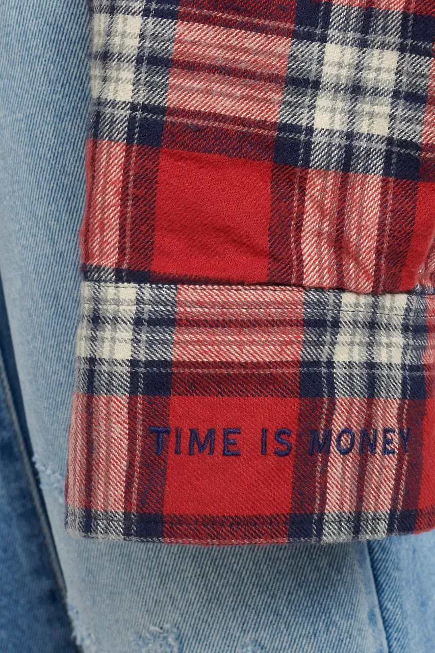 Red Check Split Arm Flannel Shirt With Quilted Lining