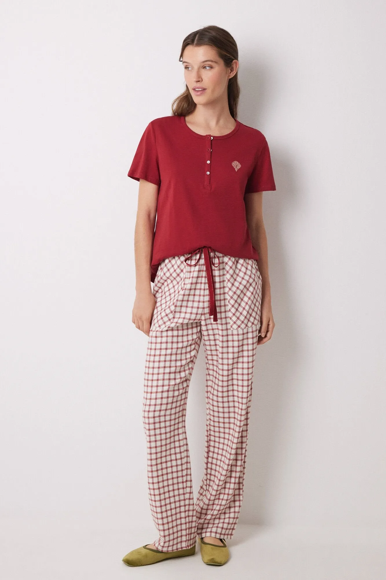 Red checked cotton pyjama bottoms