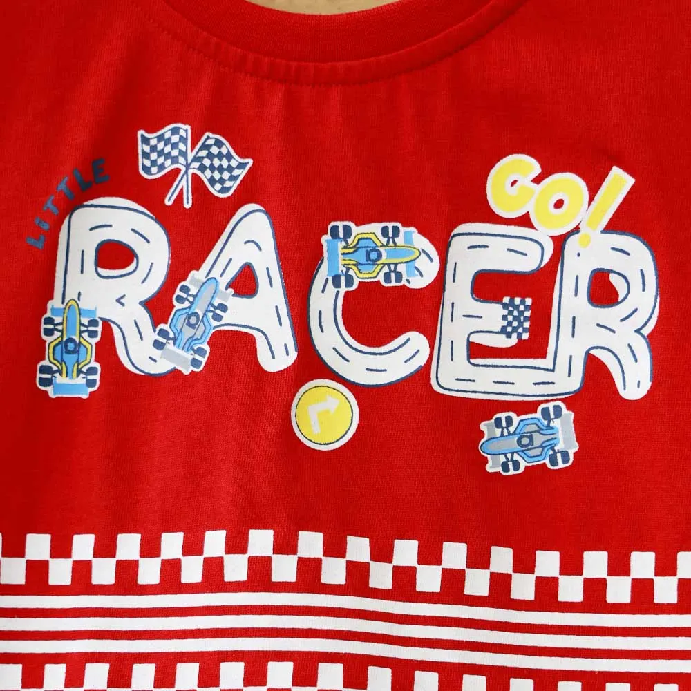 Red Half Sleeves T-Shirt With White Corduroy Shorts