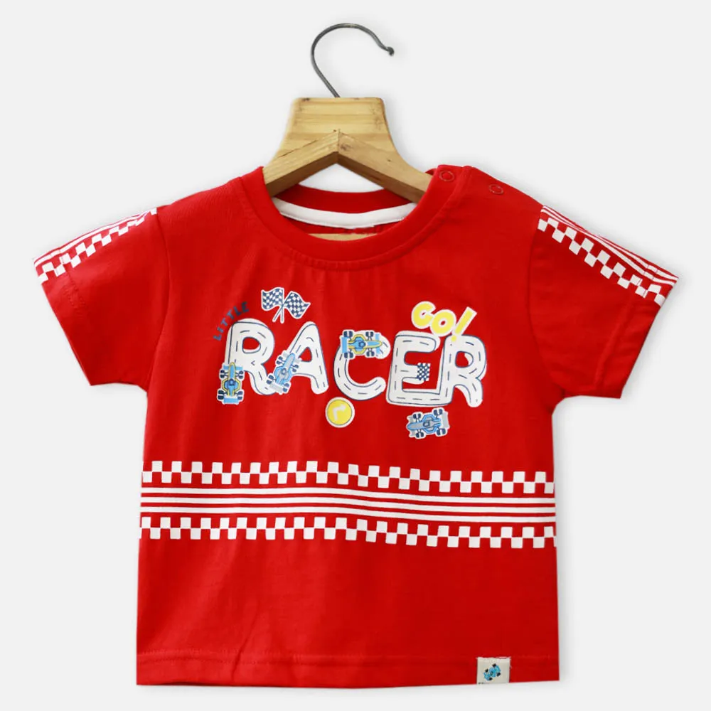 Red Half Sleeves T-Shirt With White Corduroy Shorts