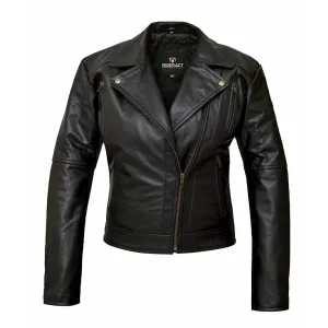 RIDERACT® Women Leather Motorcycle Jacket Black Velocity