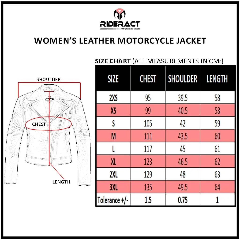 RIDERACT® Women Leather Motorcycle Jacket Black Velocity