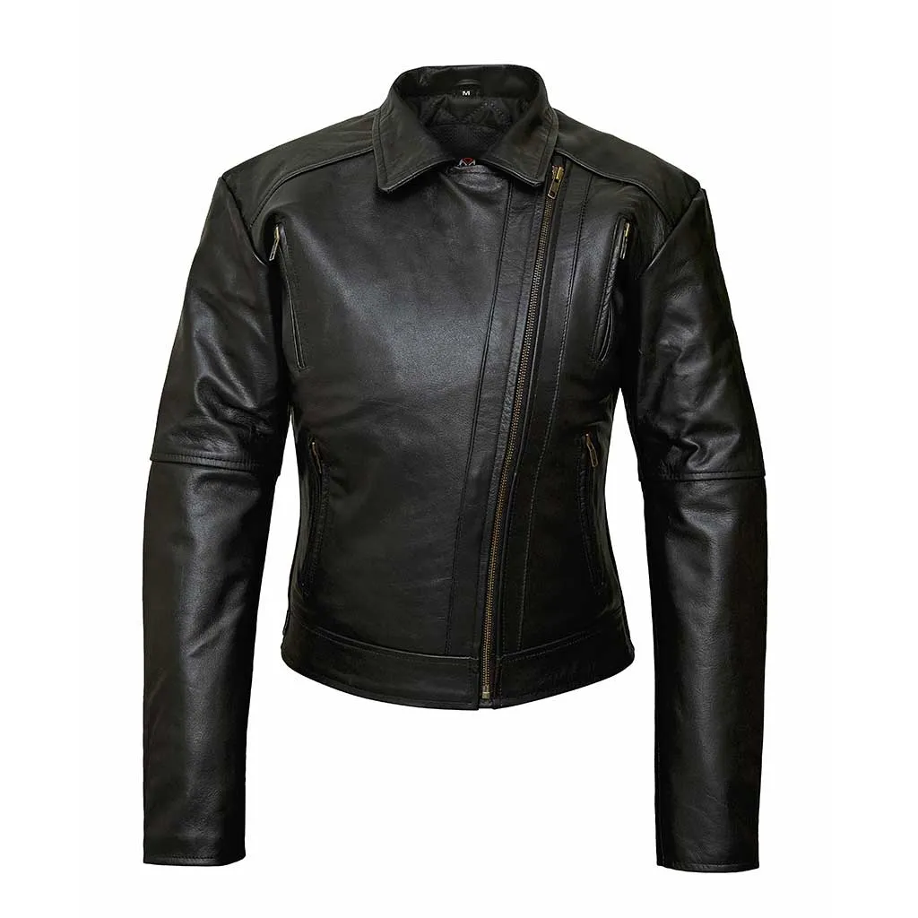RIDERACT® Women Leather Motorcycle Jacket Black Velocity