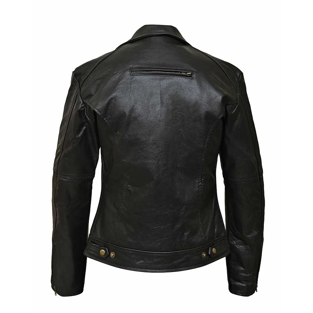 RIDERACT® Women Leather Motorcycle Jacket Black Velocity